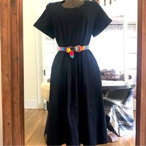 FREE PEOPLE Beach Black Cotton Pleated T-shirt Dress